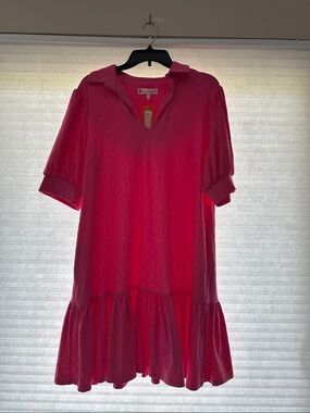 Jude Connally Women’s Pink Collared Short Sleeve Drop-Waist Dress
